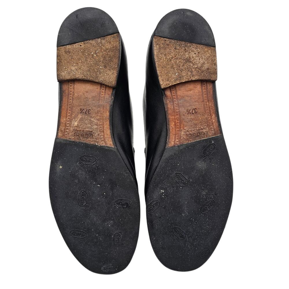 Gucci Jordaan Horsebit Slip On Flat Loafer Black Leather Gold Size 37.5 US 7.5 - Picture 8 of 11